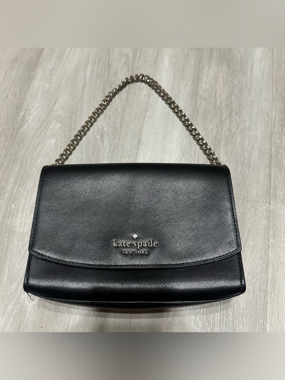 Kate Spade Carson Saffian Black Leather Purse Gold Strap